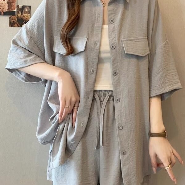 250 Summer Plus-Size mm Two-Piece Set, Loose and Fashionable Shorts, New Style Shirt, Korean Style, Simple, Casual, Age-Reducing 250 Summer Plus-Size mm Two-Piece Set, Loose and Fashionable Shorts, New Style Shirt, Korean Style, Simple, Casual, Age-Reducing
