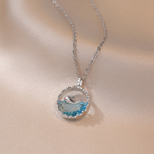 Necklace for female whales with you whale niche design high-end female fantasy blue sea clavicle chain ocean series