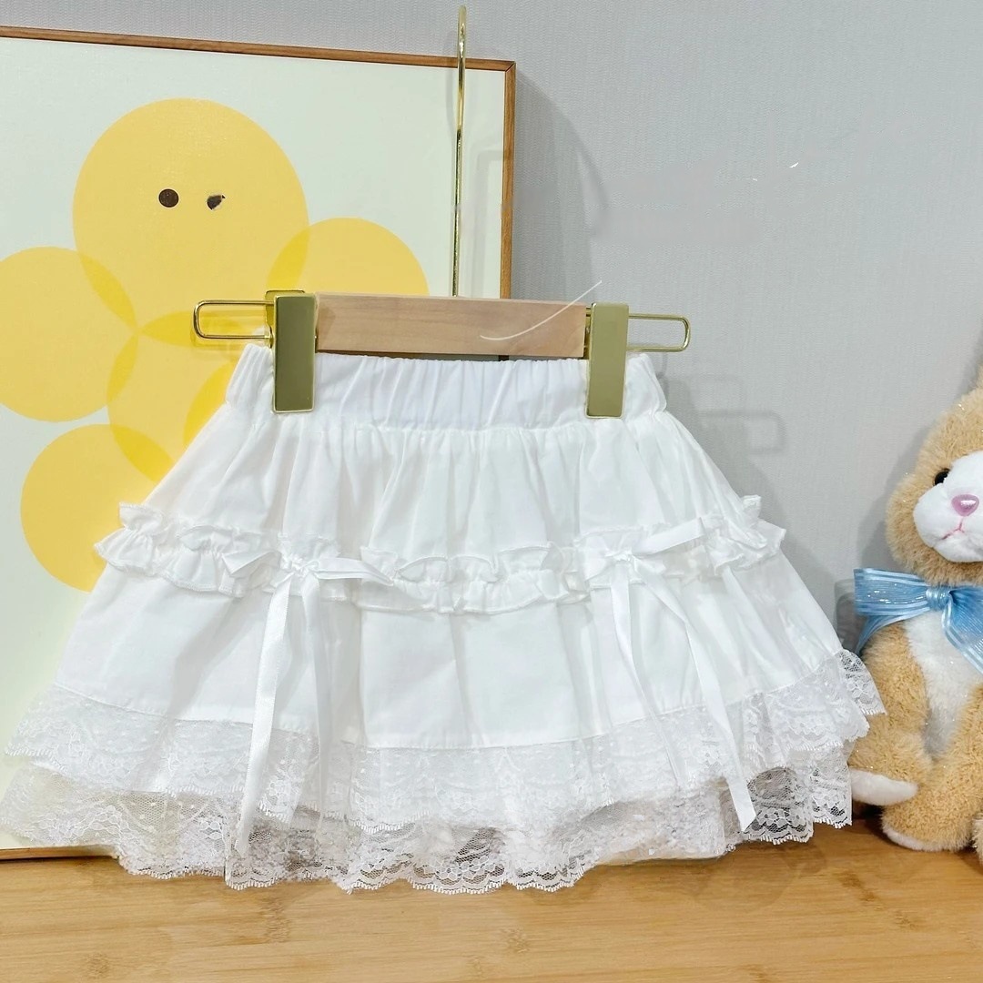 Falda de pastel de algodón fino para niñas 2025 verano nuevo estilo de encaje para niños falda de hadas falda linda para bebés