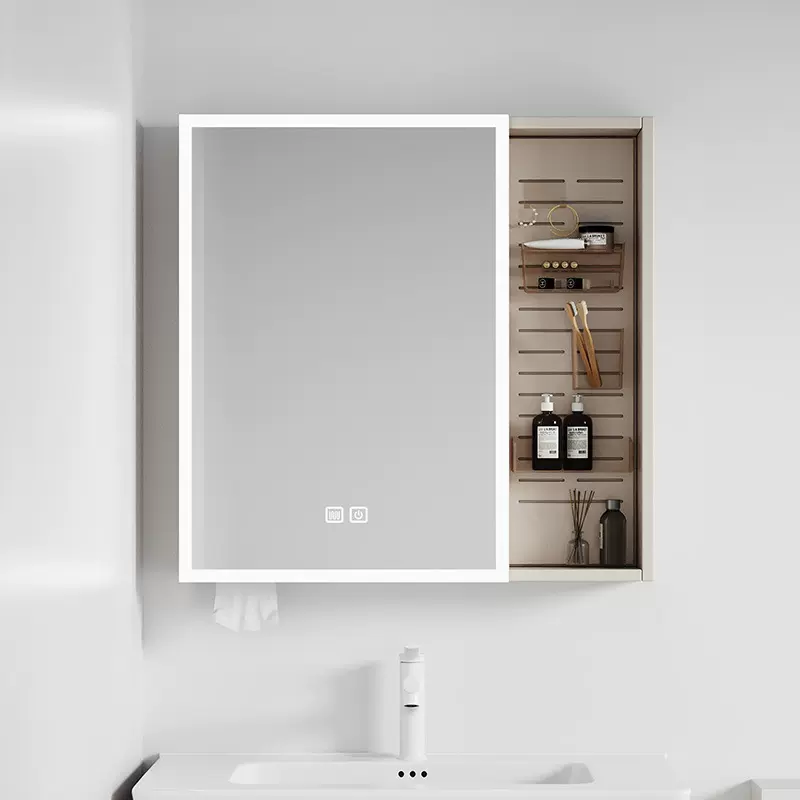 跨境DIY新款太空铝合金智能镜柜卫生间多功能移动置物架挂墙镜箱