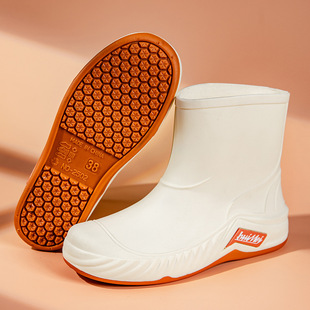 Dropshipping Japanese-Style New Mid-Calf Rain Boots for Women, Rubber Shoes for Outdoor Wear, Non-Slip Water Boots, Flat Water Shoes, Fleece-Lined Short Rain Boots