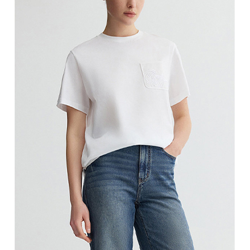 【Nai*Dingduan】Casual and Relaxed Embroidered Pocket Summer New Versatile Round-Neck Slim-Fit Short-Sleeve T-Shirt