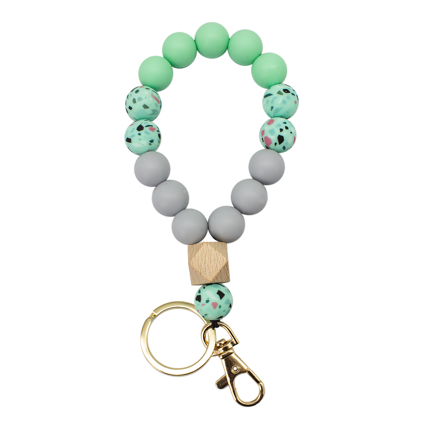 Pulsera de cuentas de silicona de color europeo y americano llavero Amazon pulsera de cuentas de estampado de leopardo de alta calidad pulsera llavero