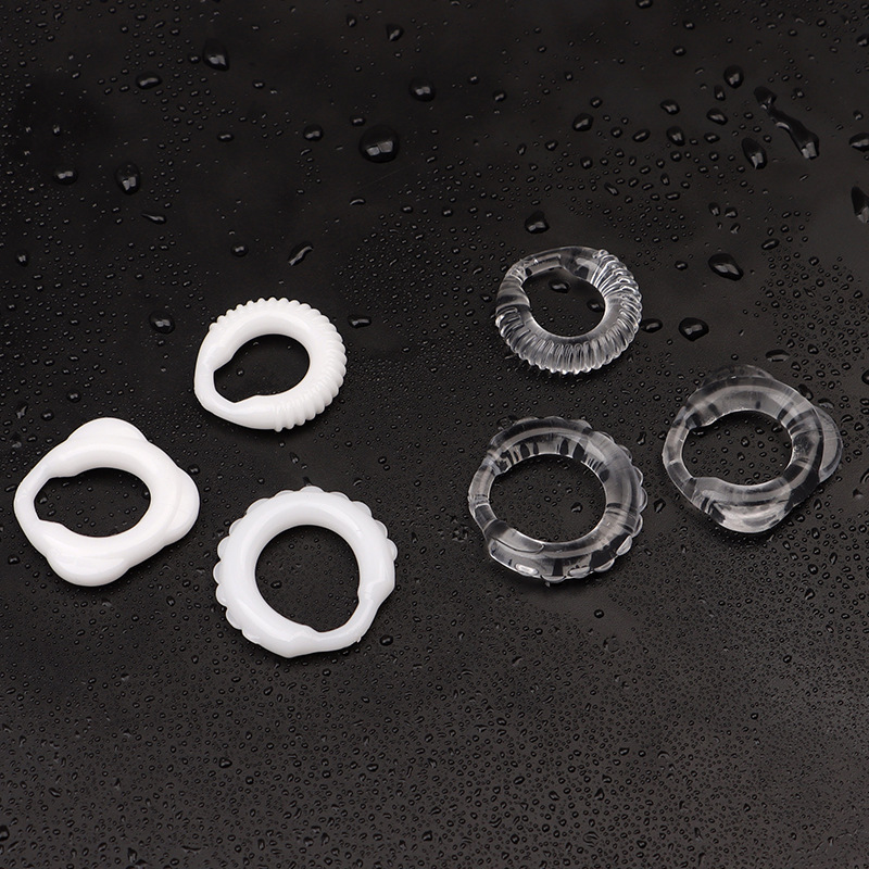 Men’s Textured Triple-Ring Delay Ring, TPE, White, Non-Vibrating — detail image 11
