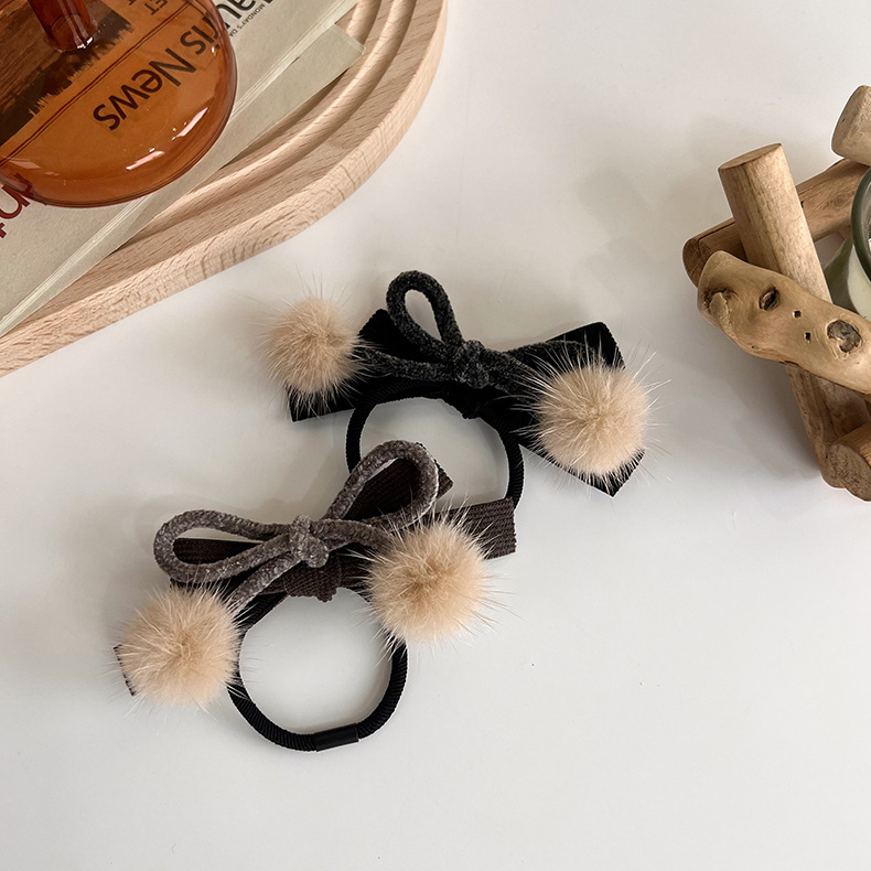 Japanese Autumn And Winter Campus Zaihuile Bowknot Hair Ring Cute Double Ponytail Hair String Girl Christmas Cherry Hair Ring Hair Accessories display picture 2