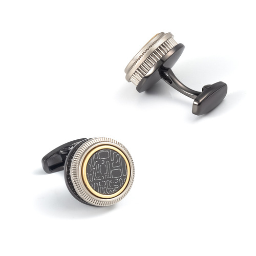 New high-end double-layer black CD disc alloy metal cufflinks for export men's French cufflinks wholesale