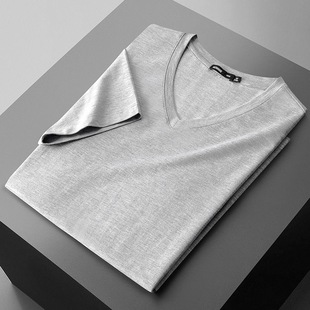 Ice Silk Short-Sleeved T-Shirt Men's V-Neck Summer Plus Size Half-Sleeved Pure Color White Slim Bottoming Shirt 2025 New Trend