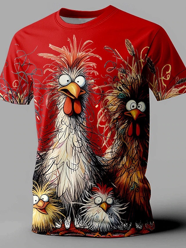 Venta caliente pollo frito 3D impresión digital fábrica venta directa verano calle salvaje suelta cuello redondo camiseta de manga corta