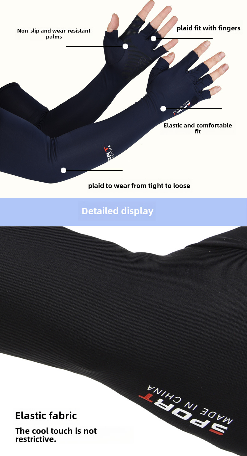 Summer Five-Finger Ice Sleeve Sunscreen Arm Ice Silk Sleeve Half-Finger Gloves for Men and Women Outdoor UV Driving Ride_viptrois.com