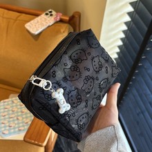 &⇞简约可爱黑色网纱kitty化妆包便携大容量收纳包手拿补妆包耐脏
