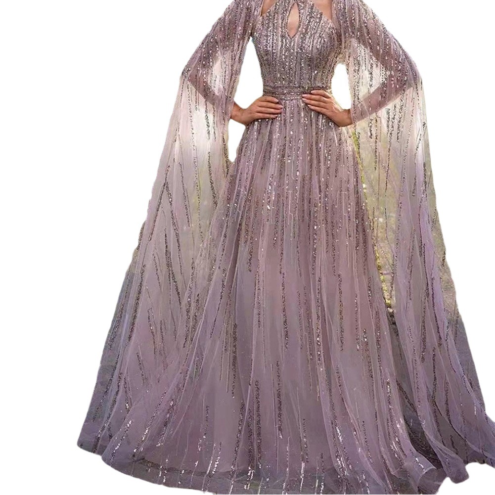 Vestido largo de noche elegante de malla con borlas y lentejuelas, estilo europeo y americano, nueva colección primavera-verano 2025.