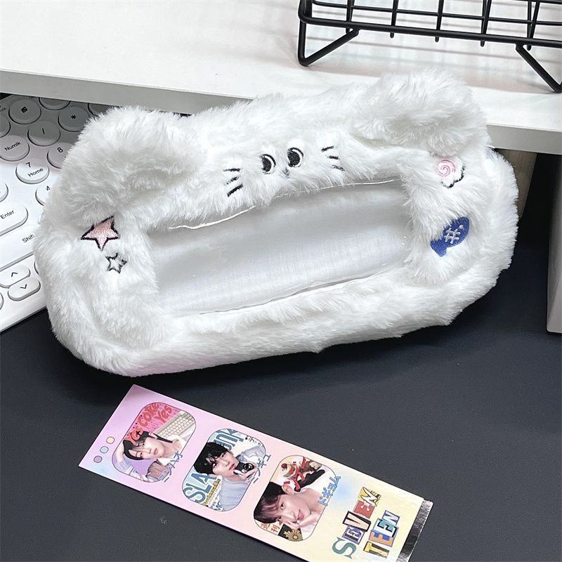 ぬいぐるみブルー子犬と子猫鉛筆バッグインリトルレッドブック学生高価値大容量ウィンドウ文具収納袋|undefined
