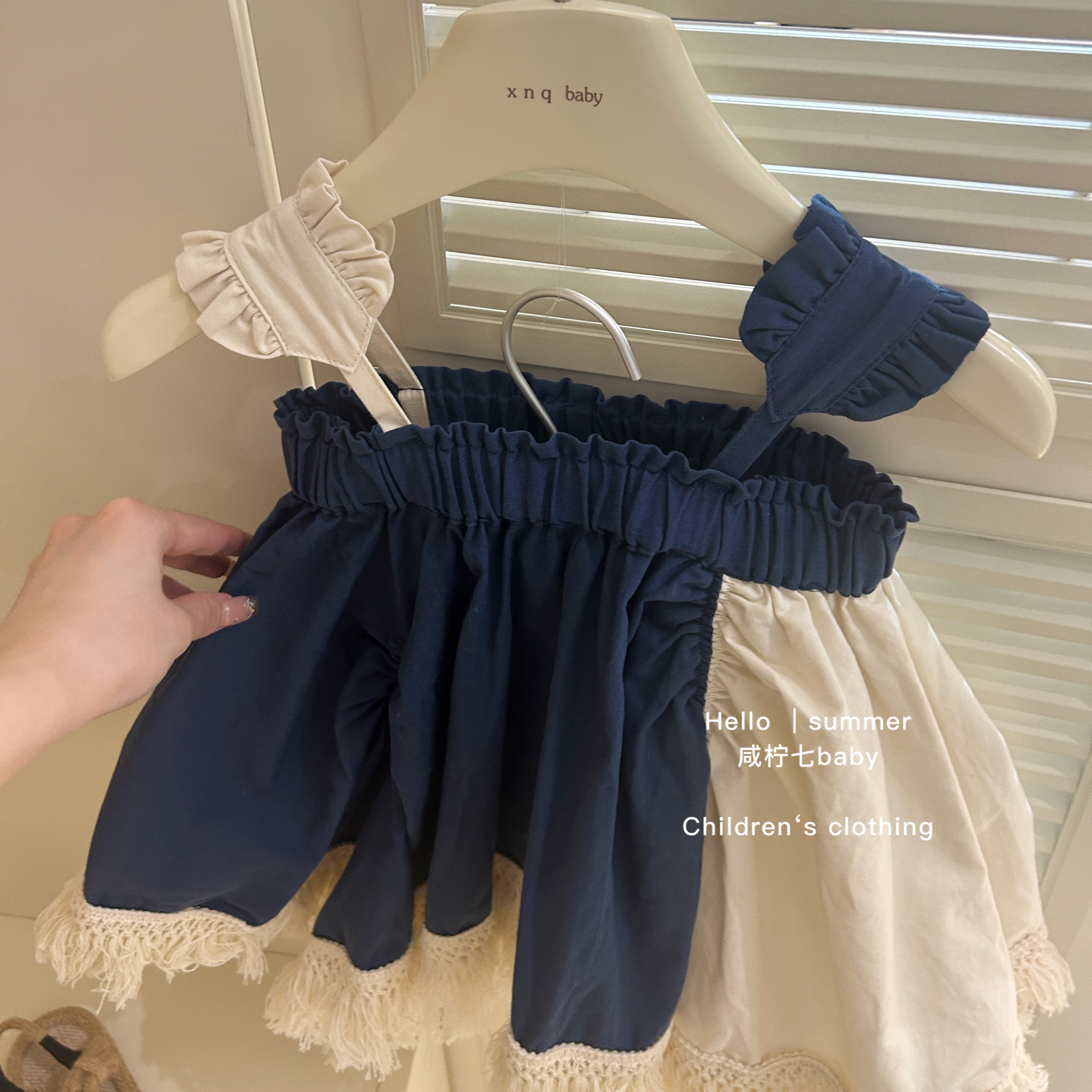 [Enviar turbante] verano de 2025 nuevo diseño de niñas sensación de extranjero empalme chaleco de cinturón vestido de niña pequeña serie Mori