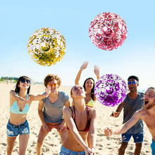 跨境热销充气六色球儿童沙滩球户外运动水上透明球PVC彩色亮片球