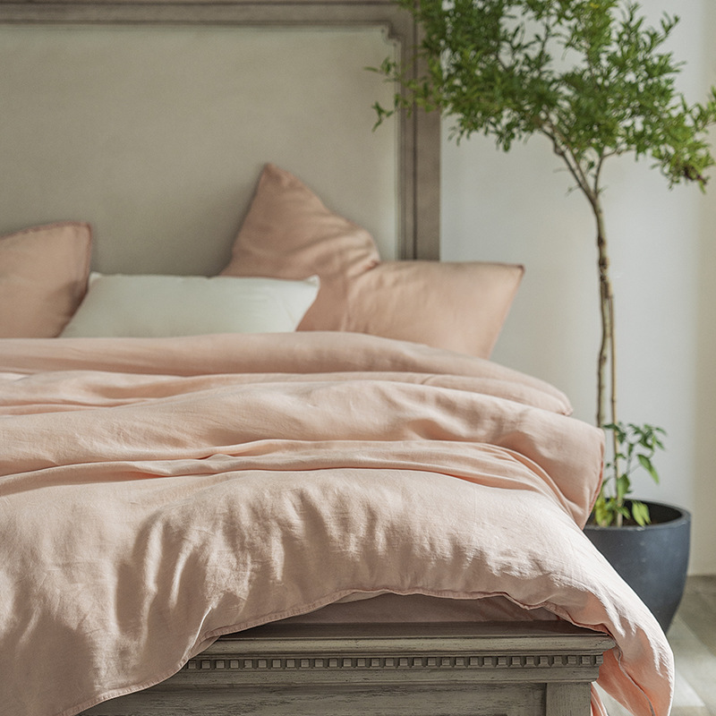 80 Lanjing Tencel Solid Color Two-Needle Four-Piece Set Soft Skin-Friendly Naked Sleeping Quilt Cover Washed to Dye Old Finished Products