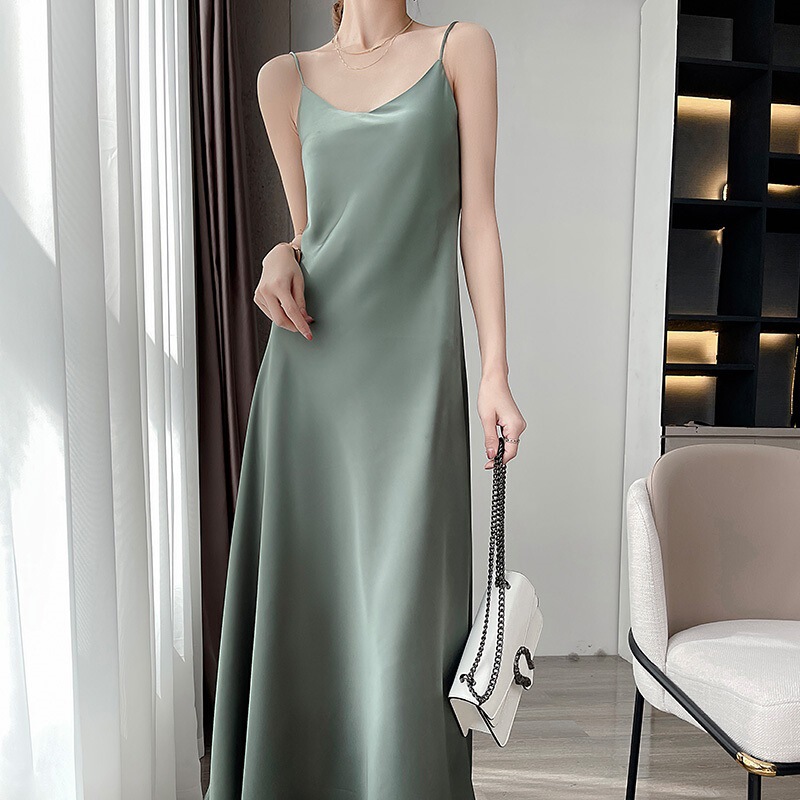 Triacetate Silk Suspender Dress for Women in Summer, Loose Inner Long Skirt, French Design, Fairy Satin Niche