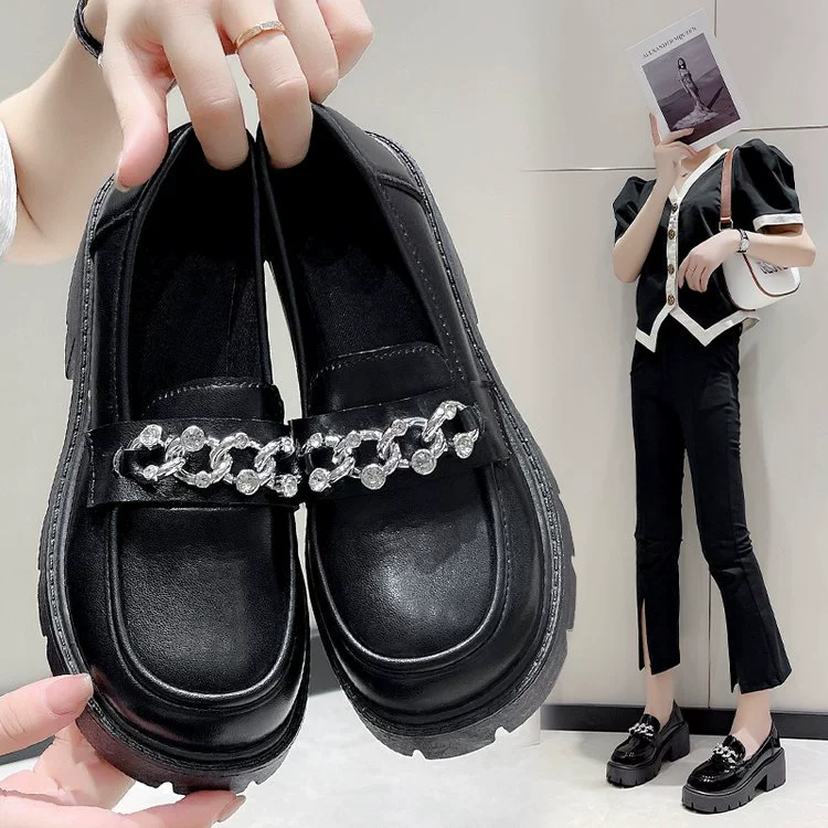 2023 новые лоферы на толстой подошве, женские подходящие ко всему туфли на массивном каблуке, британские весенне-осенние маленькие кожаные туфли, Белые Повседневные однослойные туфли на массивном каблуке