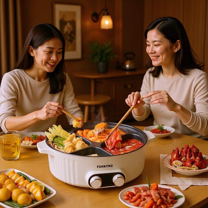 Household Four-Compartment Yin-Yang Hot Pot for Frying and Cooking, with Independent Dual Temperature Control, High Power, Large Capacity Electric Hot Pot for Home Use Household Four-Compartment Yin-Yang Hot Pot for Frying and Cooking, with Independent Dual Temperature Control, High Power, Large Capacity Electric Hot Pot for Home Use