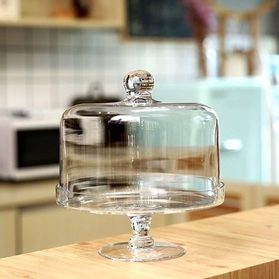 Chinese cake cover display stand, high pin cake plate, glass|ms