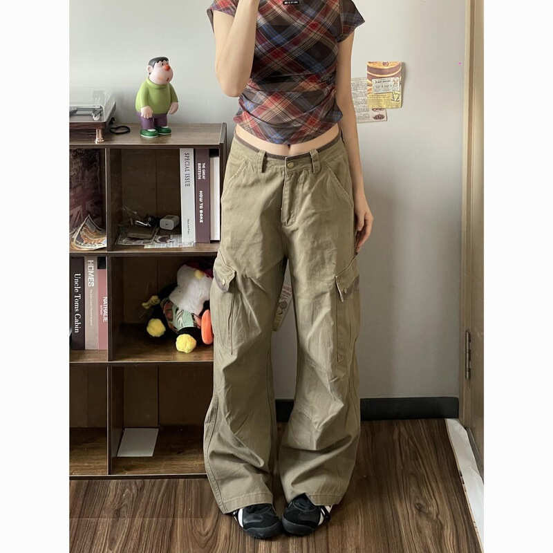 【新塘牛仔全店现货】复古多口袋工装牛仔裤女设计感阔腿宽松直筒|undefined