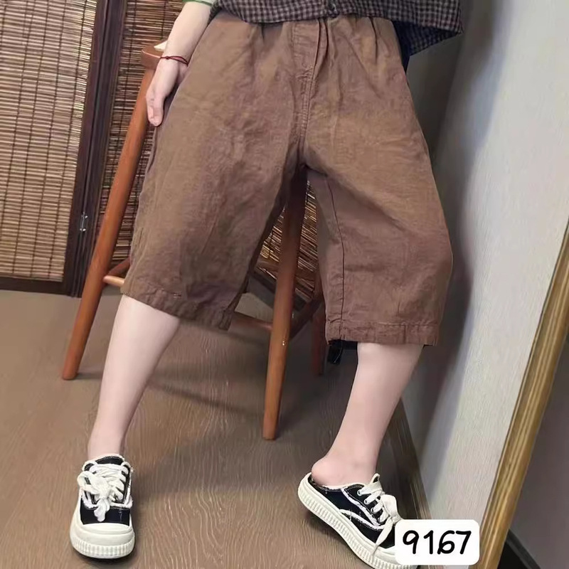 Retro solid color elastic pants for plus-size women, casual loose fit, concealing body shape, 2026 simple style, new summer women's shorts Retro solid color elastic pants for plus-size women, casual loose fit, concealing body shape, 2026 simple style, new summer women's shorts