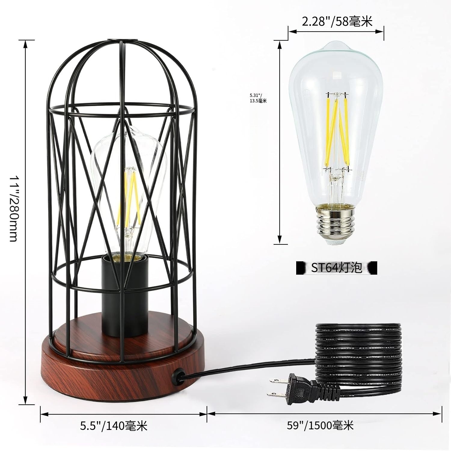 Luz de escritorio vintage de hierro forjado Amazon espejo de hotel dormitorio cabezal de cama interruptor táctil 110V estilo industrial LED luz