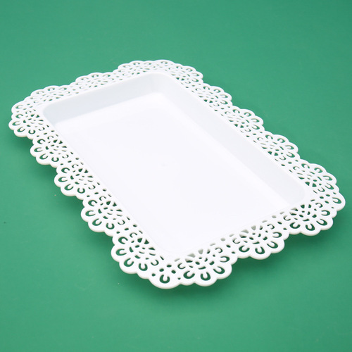 塑料点心蛋糕托盘长方形小精致白色花边摆盘下午茶茶歇蛋糕甜