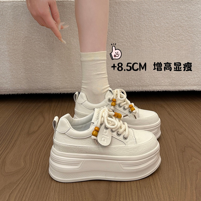 Thick-Soled Platform Sneakers with Hidden Height Increase, Very Stylish White Shoes for Women, Petite Sizes, 2026 Spring New Popular Casual Sneakers