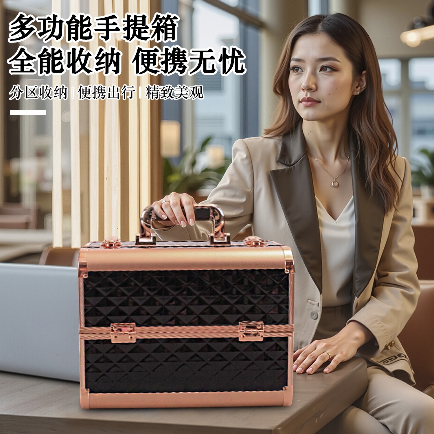 Caja de maquillaje portátil de aluminio caja de almacenamiento de pestañas manicuras caja de herramientas de belleza al por mayor bordado caja de herramientas de peluquería portátil