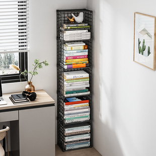 Simple Floor-Standing Narrow Bookshelf, Iron Art Book Storage, Children's Reading Shelf, Multi-Layer Small Desktop Book Organizer