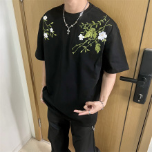 纯棉刺绣t恤男夏季潮牌男装休闲百搭裤子男款男士短袖外套上衣潮
