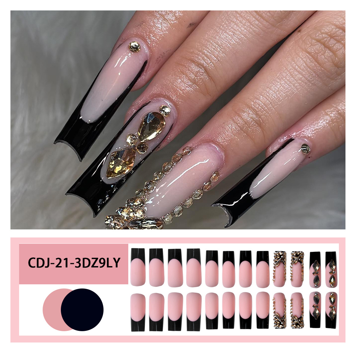 Fuente Venta directa de fábrica Manicura hecha a mano con estampado de leopardo negro Chicas calientes europeas y americanas que usan uñas postizas que usan piezas de uñas al por mayor