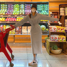 2025春秋新款加绒韩版简约时尚长裙气质百搭收腰立领卫衣连衣裙女