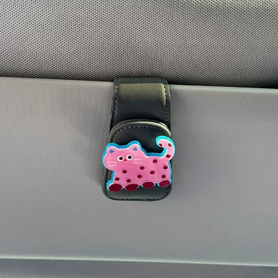 Receipt Holder, Car Glasses Clip/Bill Clip - polka-dot-pink-cat-gray-glasses-clip