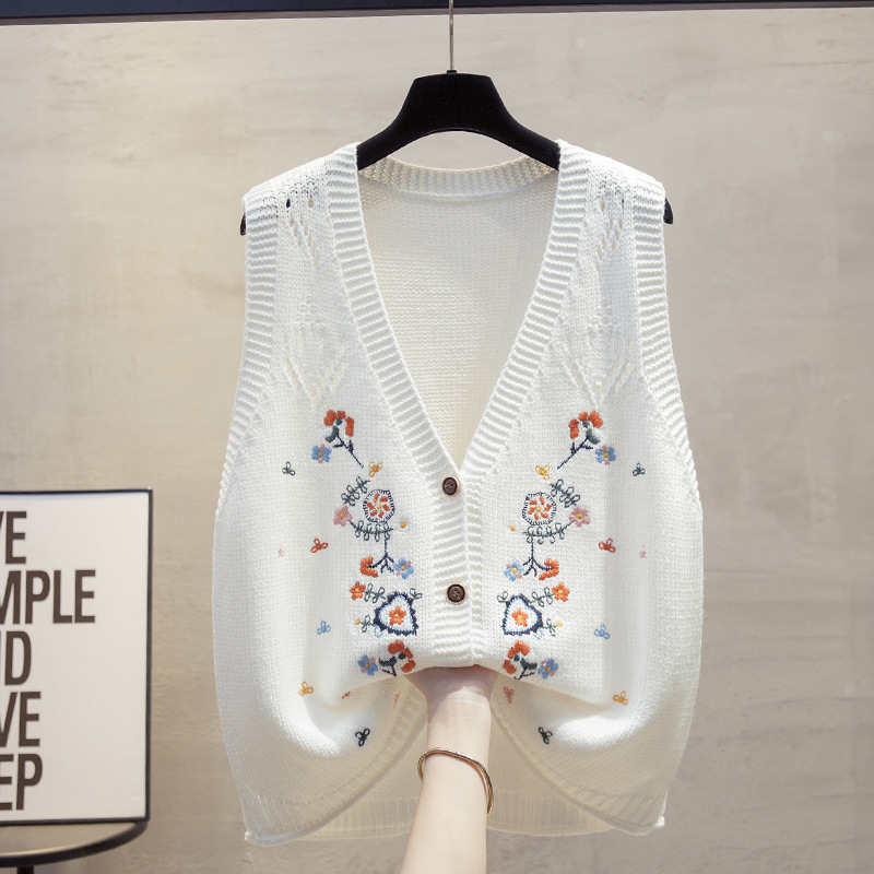 High-End Sweater Vest, Loose Slimming Waistcoat Top, Trendy Embroidered Knitted Vest, Women's Cardigan