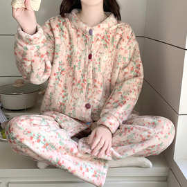 爆款新款秋冬季法兰绒睡衣女长袖加厚保暖珊瑚绒公主风家居服套装