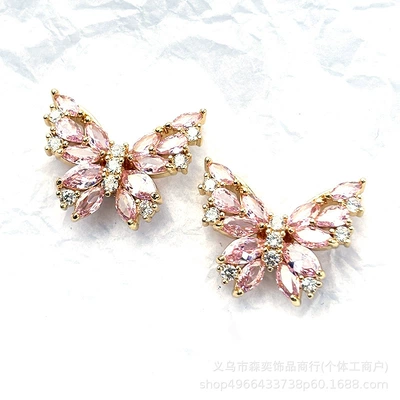 and necklace jewelry accessories, Zərgərlik ara hissələri - four-holes-gold-base-with-pink-zirconium