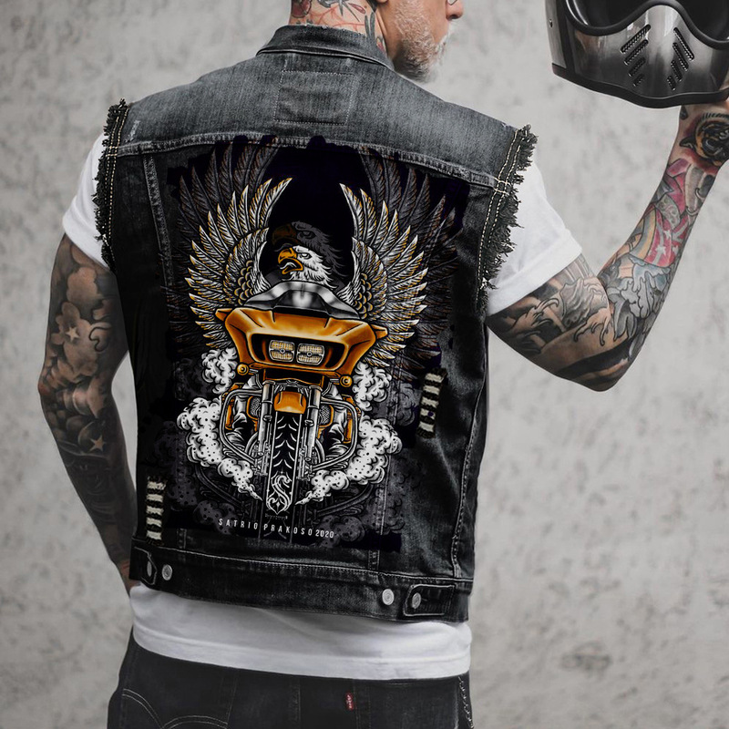European and American locomotive waistcoat printing leisure heavy craft grinding wash water men's Denim sleeveless shirt 2285 European and American locomotive waistcoat printing leisure heavy craft grinding wash water men's Denim sleeveless shirt 2285