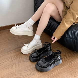 Japanese-Style Jk Bowknot Platform Thick-Soled Leather Shoes for Women 2025 Summer New Versatile Platform Shoes for Petite Women