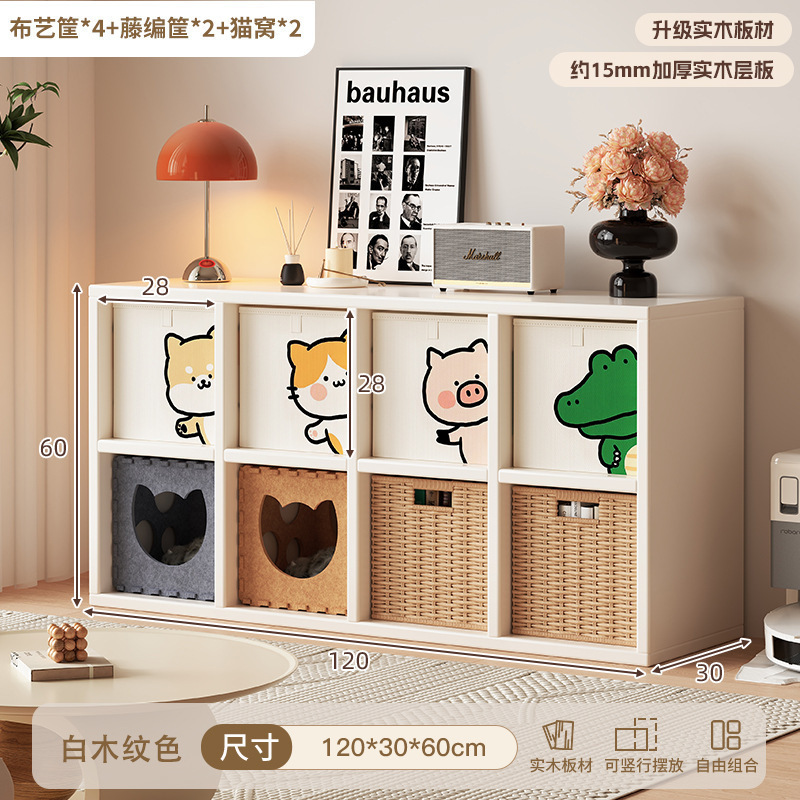 Librería de madera maciza con ocho compartimentos, estantería de almacenamiento de pie, mueble bajo de almacenamiento para niños, armario de exhibición con rejilla para montar en la pared.