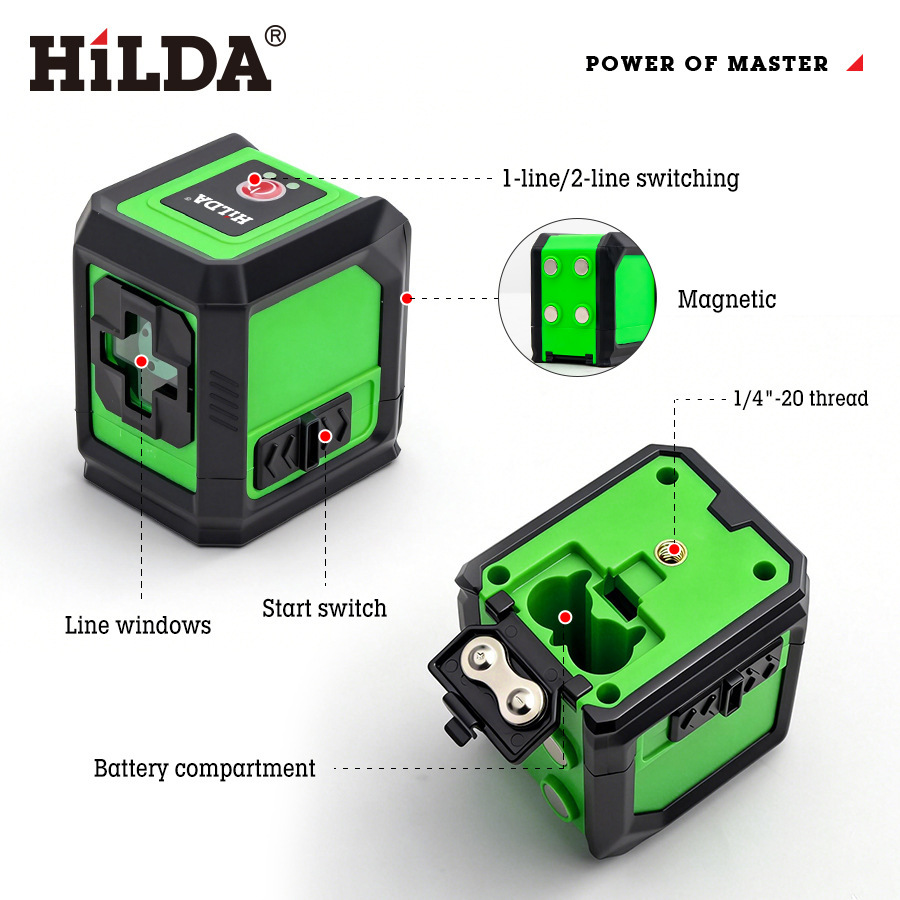 Nivelador láser de dos líneas Hilda mini transfronterizo nuevo tipo de luz verde portátil auto-nivelación nivel infrarrojo