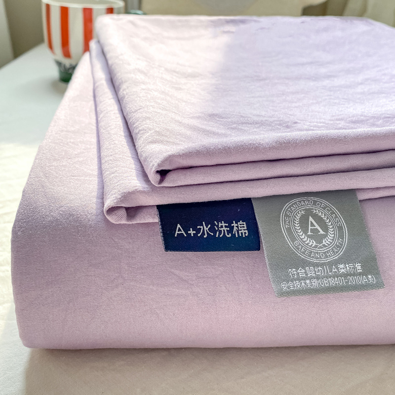 Class A Maternal and Infant Grade Solid Color Washed Cotton Single Bed Sheet Pure Cotton Super Soft Cloud Cotton Simple Bed Sheet Pillowcase Three-piece Set
