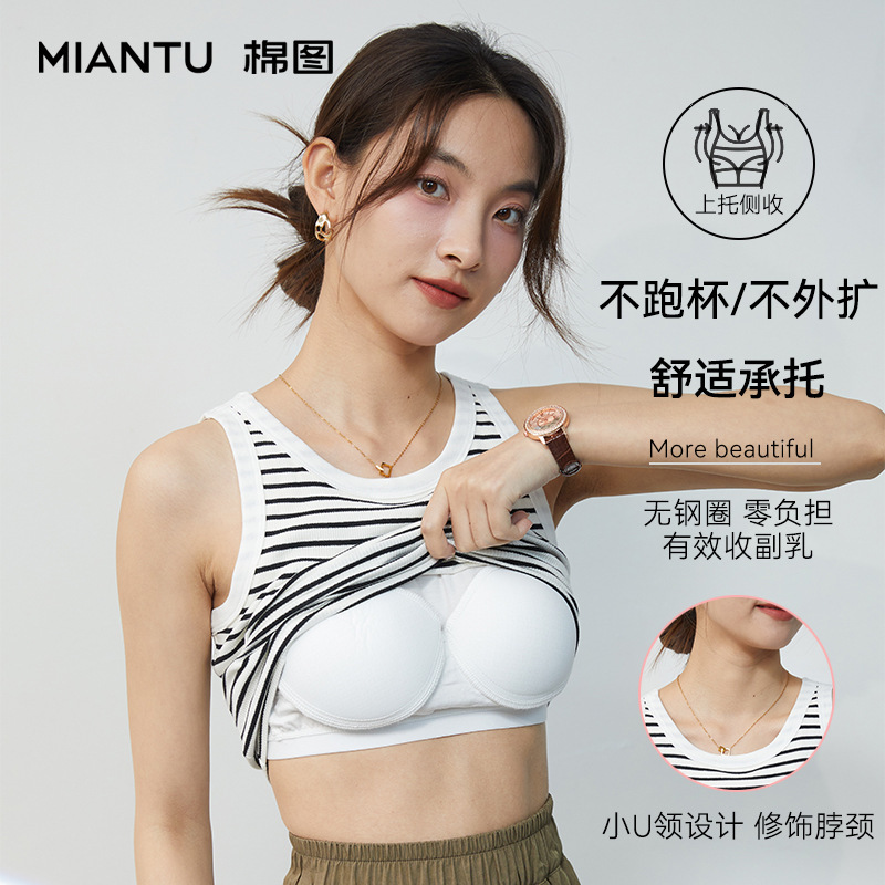 New Style Striped Vest Women's Underwear with Chest Pad Bra Outer Wear One-piece Cotton Sling Inner Base Short Top New Style Striped Vest Women's Underwear with Chest Pad Bra Outer Wear One-piece Cotton Sling Inner Base Short Top