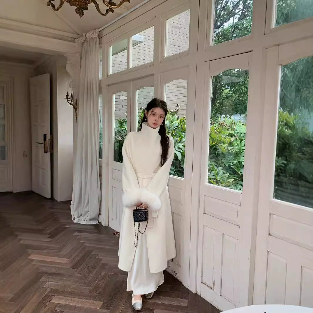 Интернет-красный взрыв 2024 осень и зима двухстороннее шерстяное пальто корейская версия свободного повседневного большого лацкана шерстяное пальто на складе