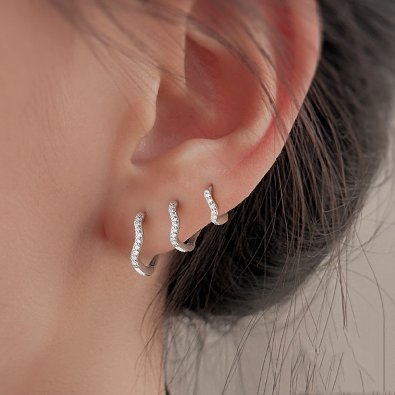 Diamond Wave Ear Buckle Sleeping Ear Ring Free Ear Ring Elegant Neutral Wind Men's Earrings Niche Design Lightning Curve Earrings
