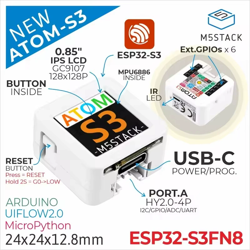 Официальный программируемый умный динамик M5Stack ATOM S3 IOT с ESP32, Bluetooth, Wi‑Fi