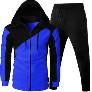 New Autumn and Winter Cross-Border Contrasting Color Zipper Jacket Men's Hooded Sweatshirt Men's Casual Fashion Long-Sleeved Sports Men's Clothing