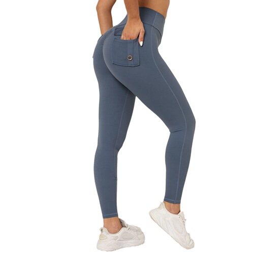 Peach butt workwear tight pocket yoga pants for women high waist elastic hip lift button quick dry running fitness pants for women