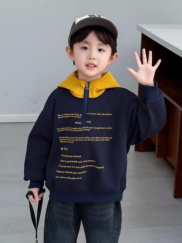 9707男童卫衣春秋款2025新款儿童秋装连帽上衣时髦休闲男孩潮衣服|undefined