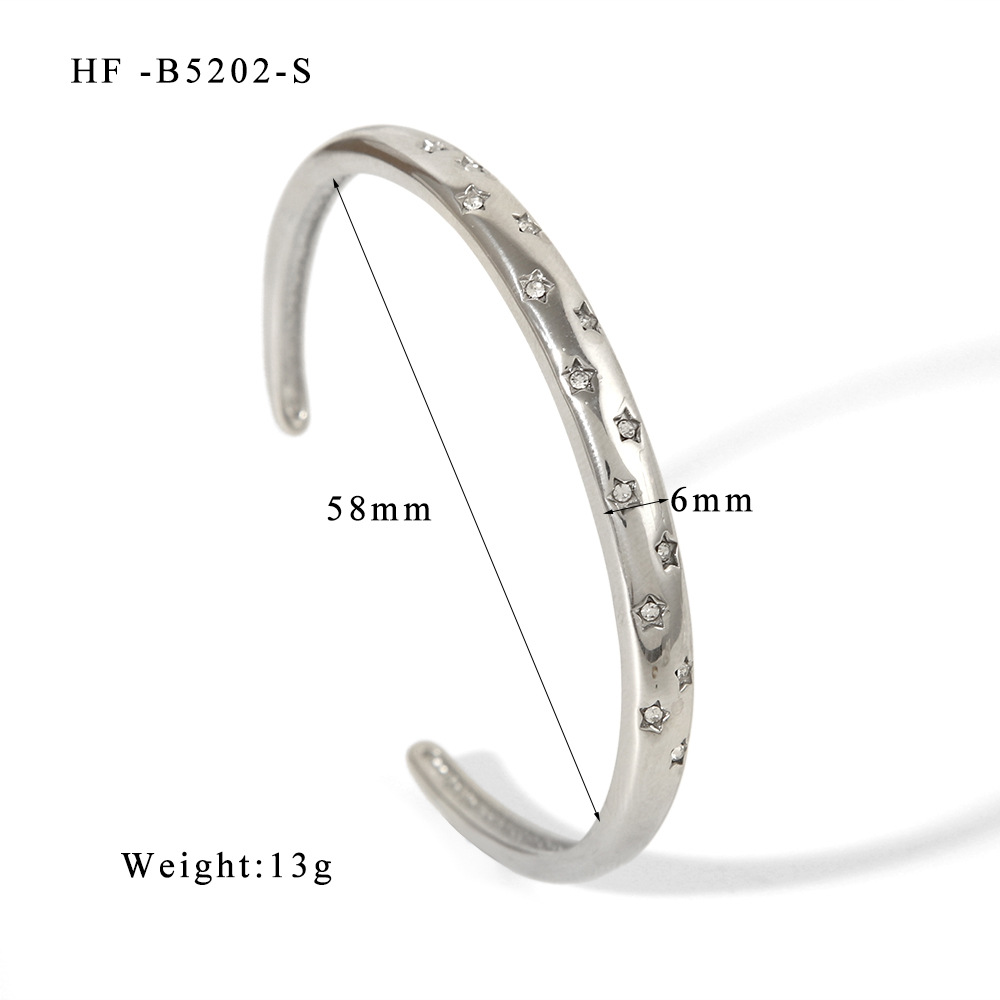 Venta caliente pulsera abierta todo-fósforo joyería 18K galvanoplastia Fundición de acero de titanio de la vendimia estrellada circón ocho Awn estrella transfronteriza